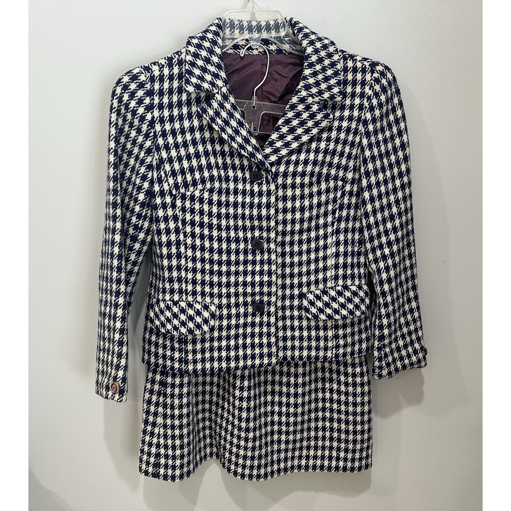 Vintage Donegal Handwoven Tweed Suit Colette Modes Dublin Wool Houndstooth Sz 12